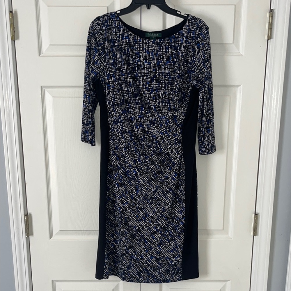 Lauren- Ralph Lauren Women's Long Sleeve Dress - Blue and Black Pattern